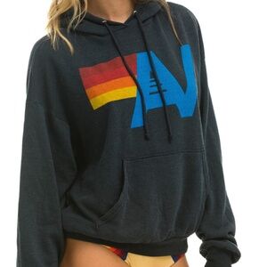 AVIATOR NATION LOGO PULLOVER RELAXED HOODIE AND SWEATPANTS SET - CHARCOAL XS